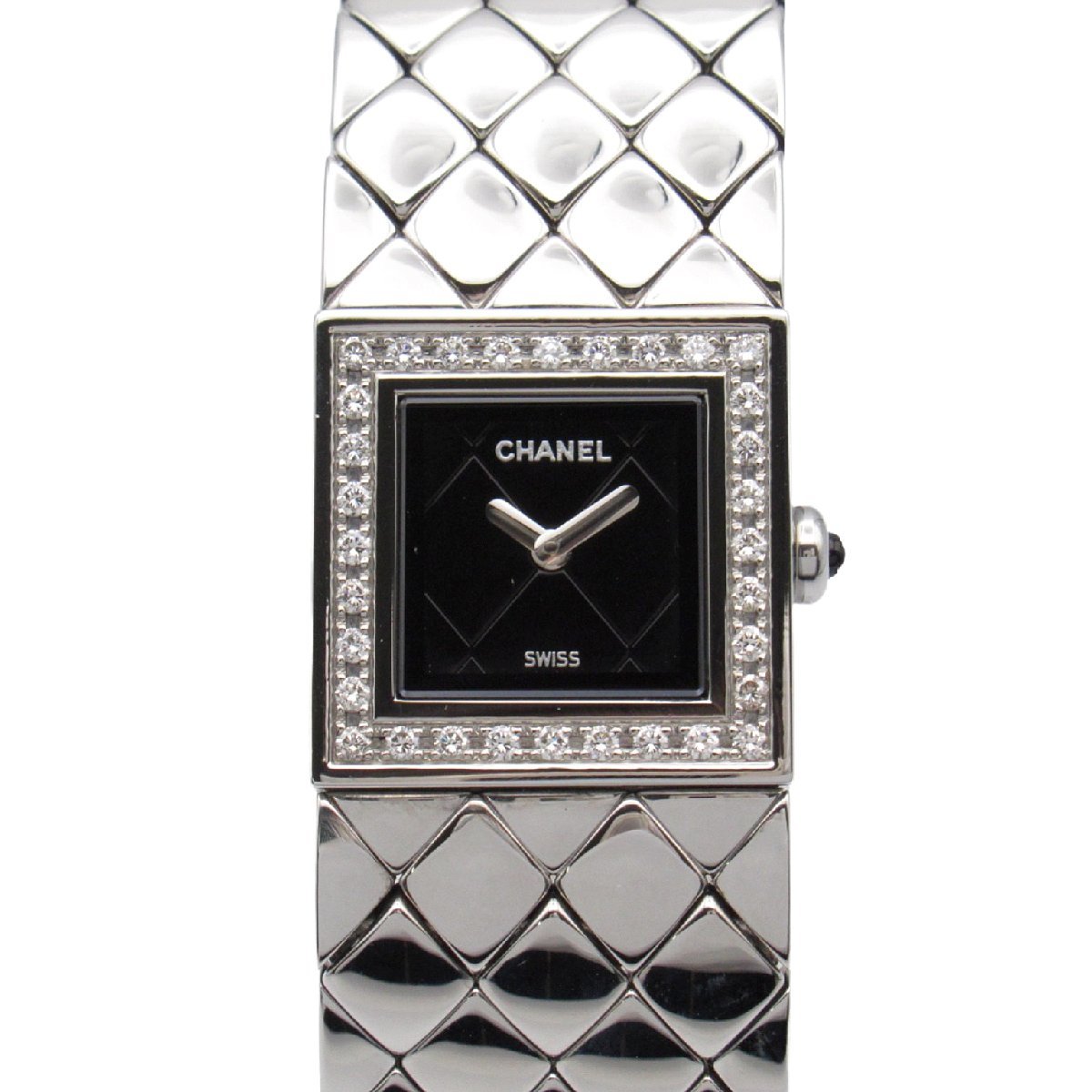 CHANEL シャネル 腕時計 マトラッセ ダイヤベゼル ブラック系 ステンレススチール 中古 レディース