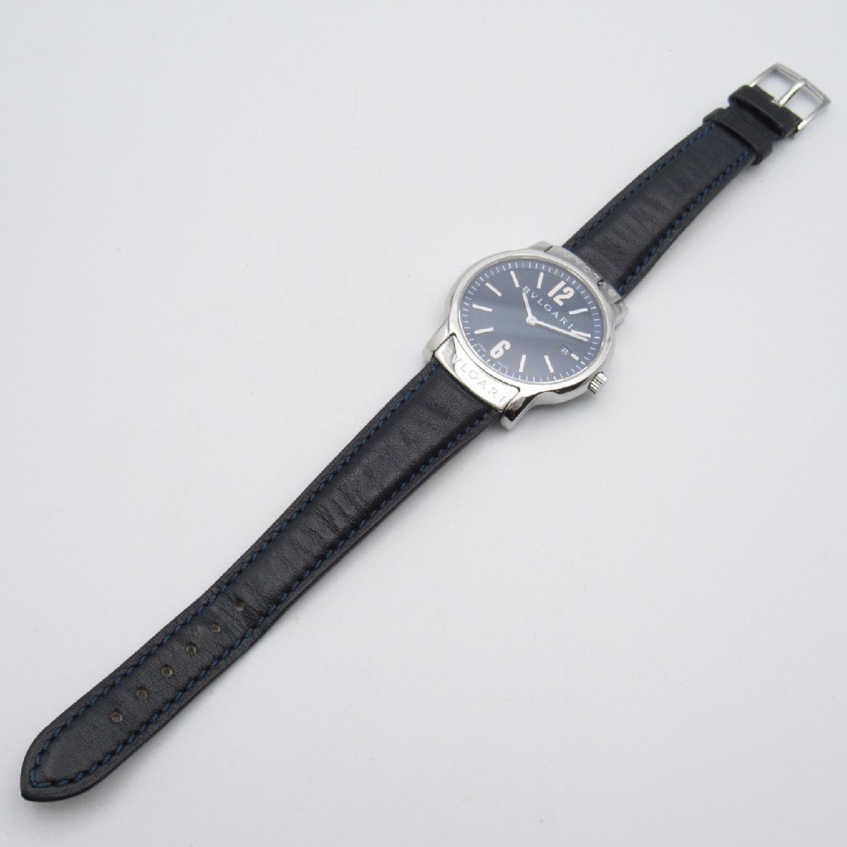 BVLGARI ブルガリ 腕時計 ソロテンポ ブルー系 ステンレススチール レザーベルト 中古 ユニセックス_画像5