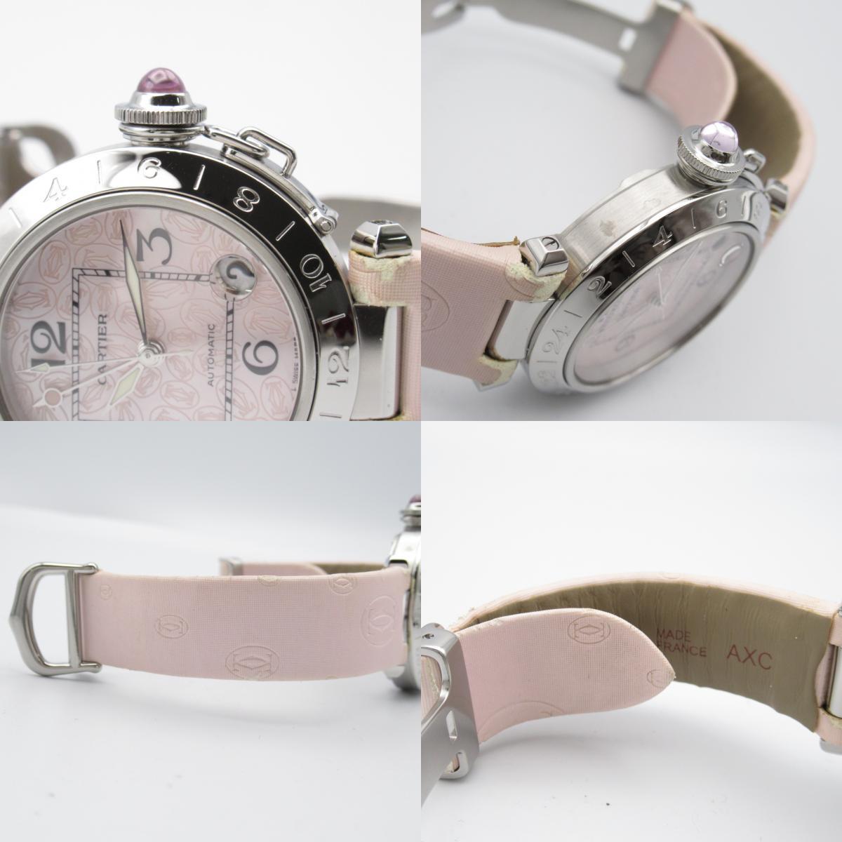 CARTIER カルティエ 腕時計 パシャC メリディアン GMT ピンク系 ステンレススチール レザーベルト 中古 レディース_画像9