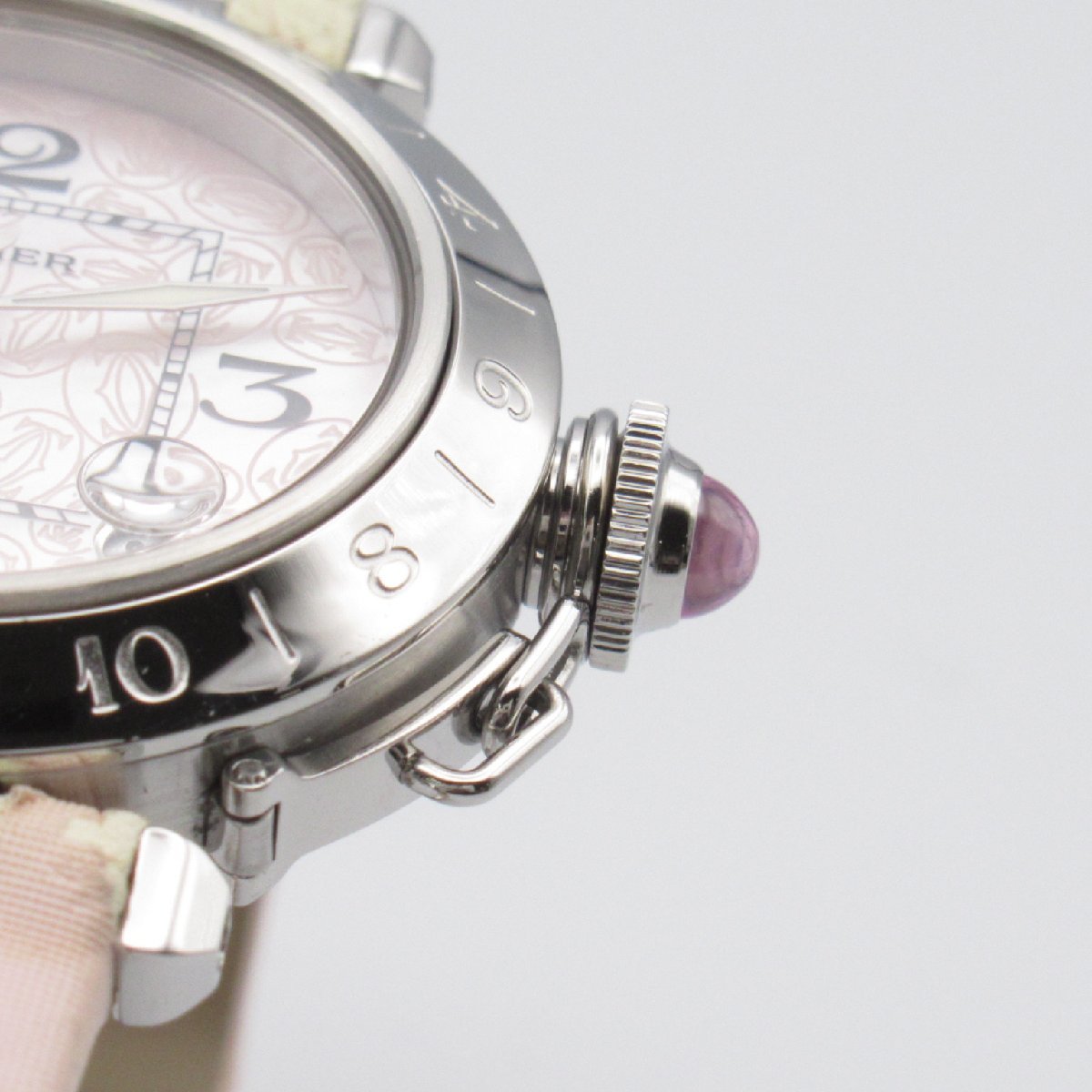 CARTIER カルティエ 腕時計 パシャC メリディアン GMT ピンク系 ステンレススチール レザーベルト 中古 レディース_画像7