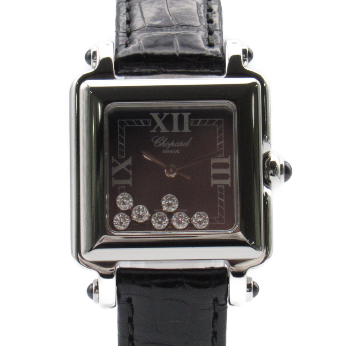 Chopard ショパール 腕時計 ハッピースポーツ スクエア ネイビー系 ステンレススチール クロコ革 中古 レディース