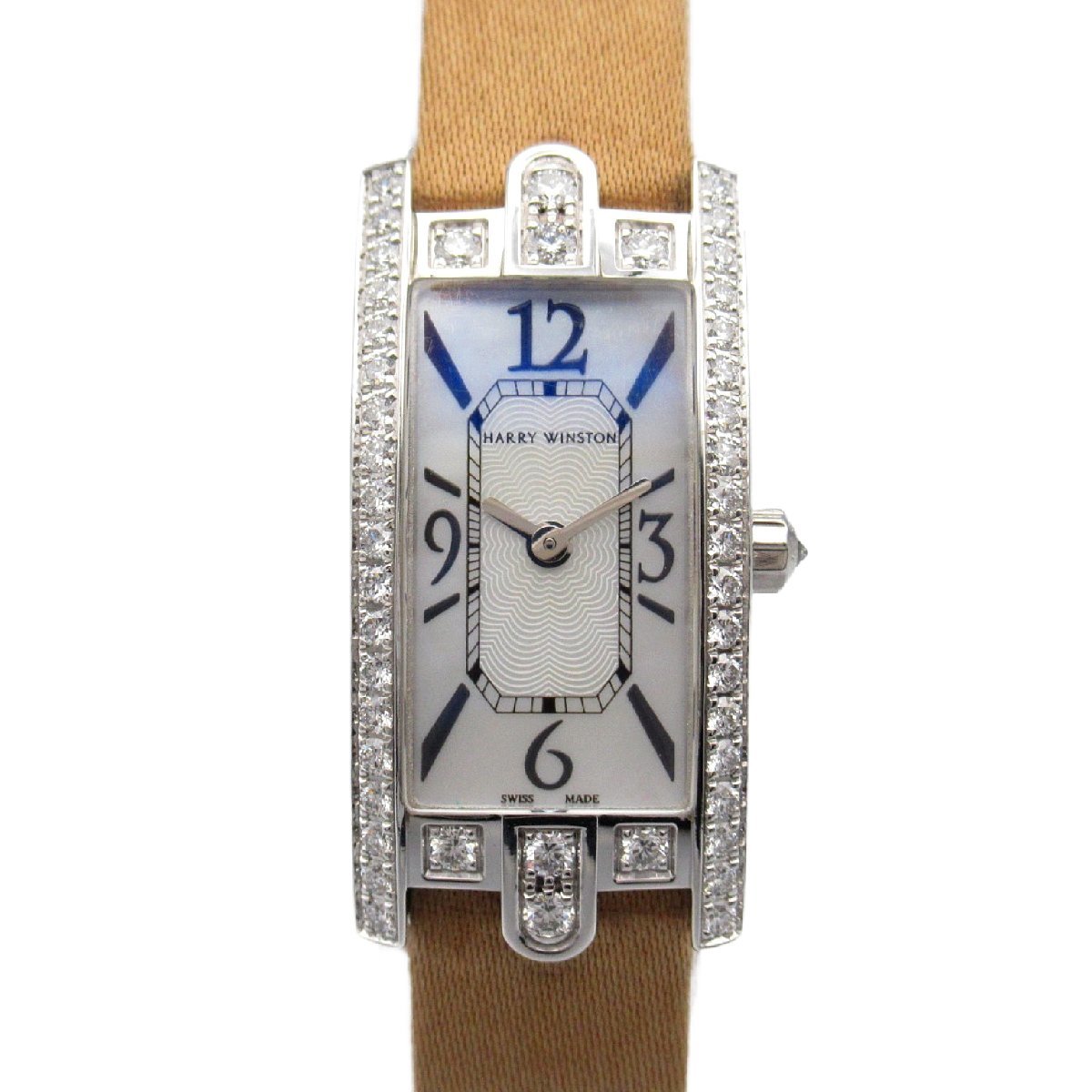 HARRY WINSTON ハリーウィンストン 腕時計 アヴェニューC ミニ ホワイト系 K18WG（ホワイトゴールド） レザーベルト 中古 レディース_画像1