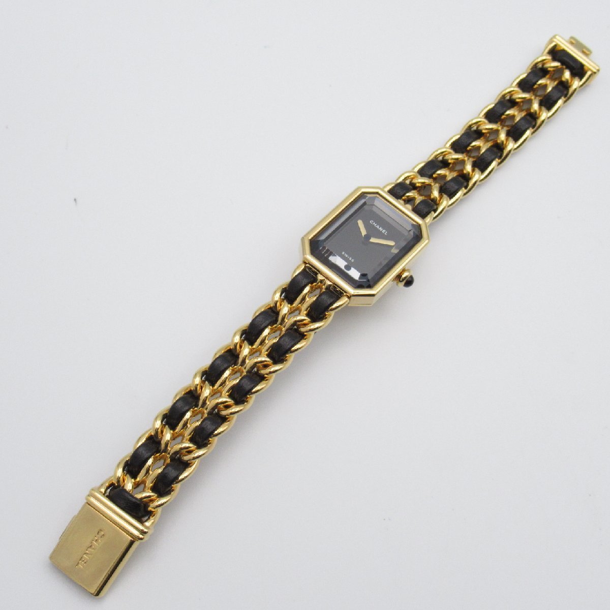 CHANEL Chanel wristwatch Premiere M black group GP( Gold plating ) leather belt used lady's 