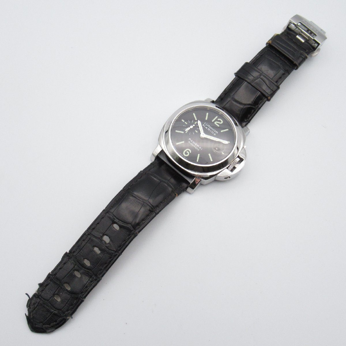 PANERAI パネライ 腕時計 ルミノール マリーナ ブラック系 ステンレススチール クロコ革 中古 メンズ_画像6