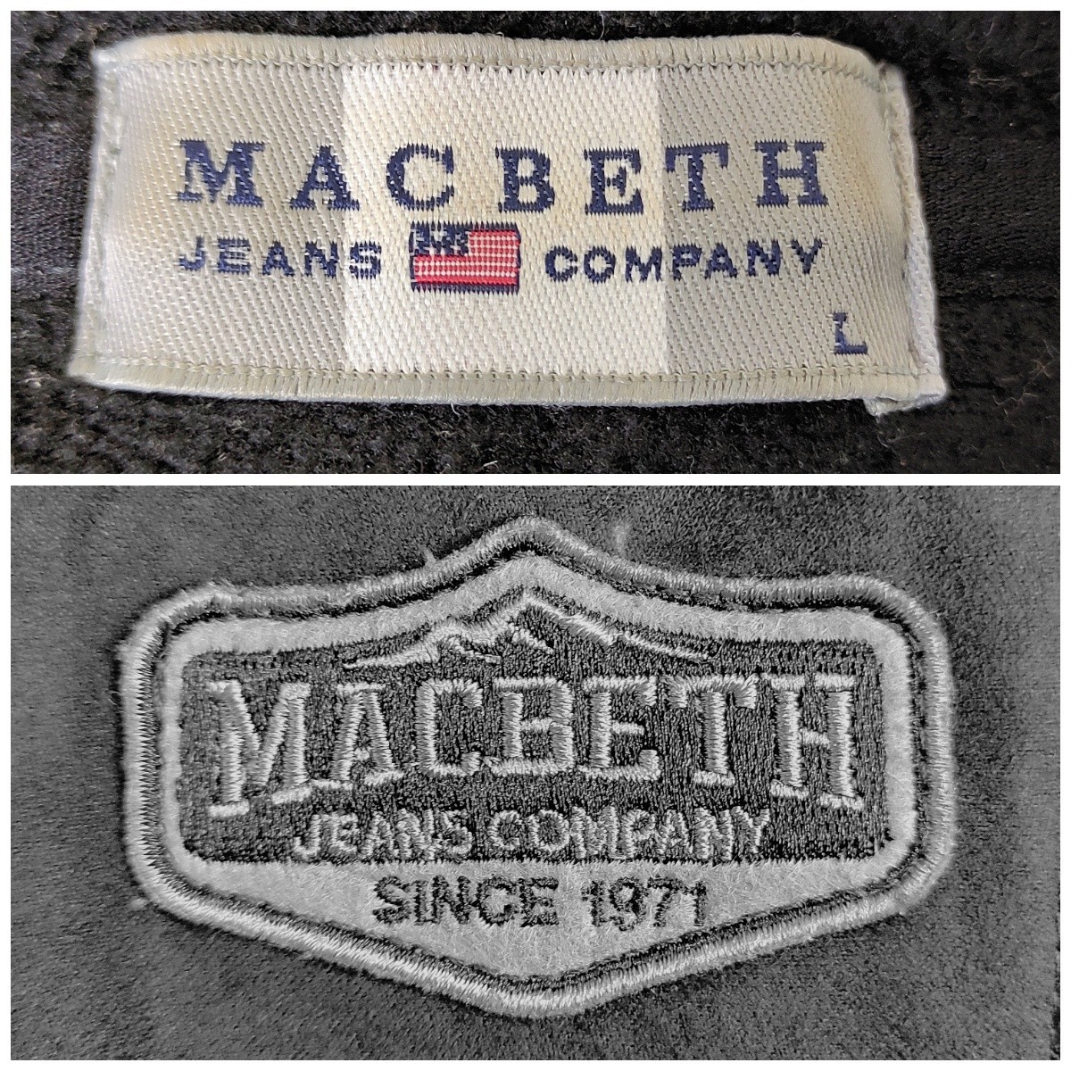 【人気】MACBETH マクベス☆ワッペン刺繍ロゴ付ボアジャケット／ブルゾン　Lサイズ　切替デザイン　グレー＆BLACK 灰・黒 ジップアップ_画像5