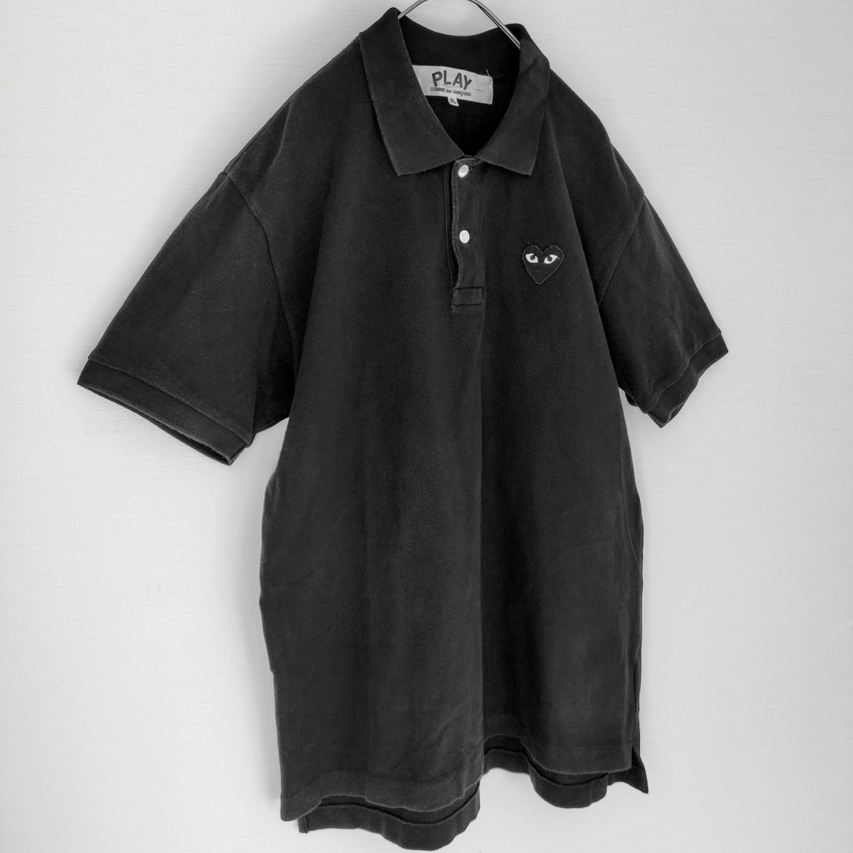 【希少サイズ】PLAY COMME des GARCONS プレイコムデギャルソン☆ハートロゴ付ポロシャツ　XL　BLACK ブラック 黒　人気デザイン　日本製