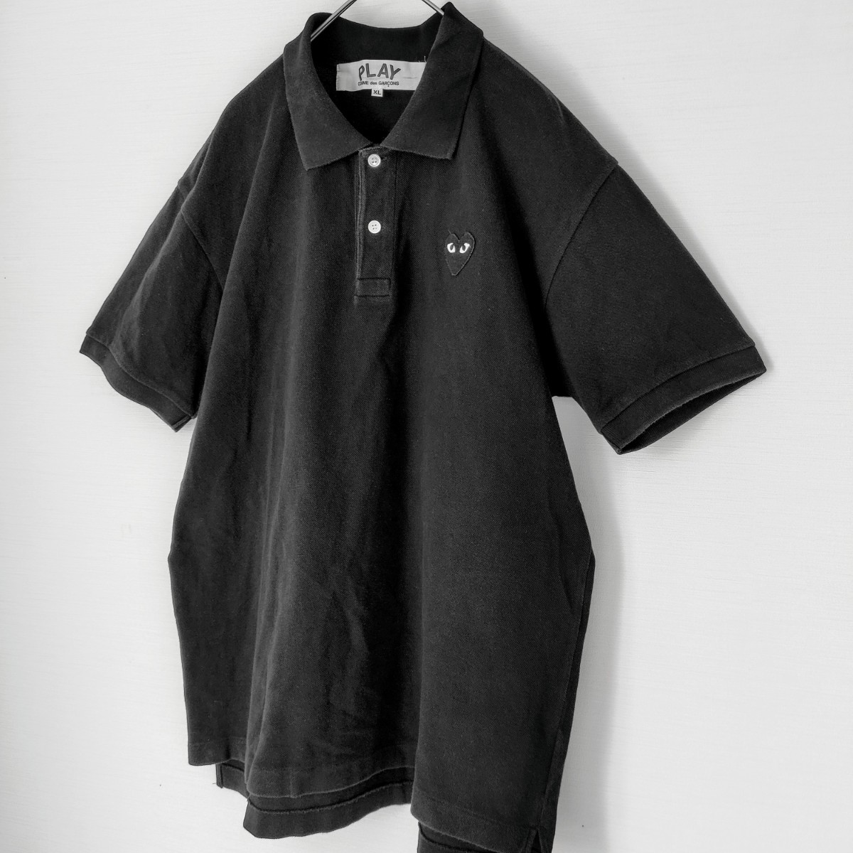 【希少サイズ】PLAY COMME des GARCONS プレイコムデギャルソン☆ハートロゴ付ポロシャツ　XL　BLACK ブラック 黒　人気デザイン　日本製