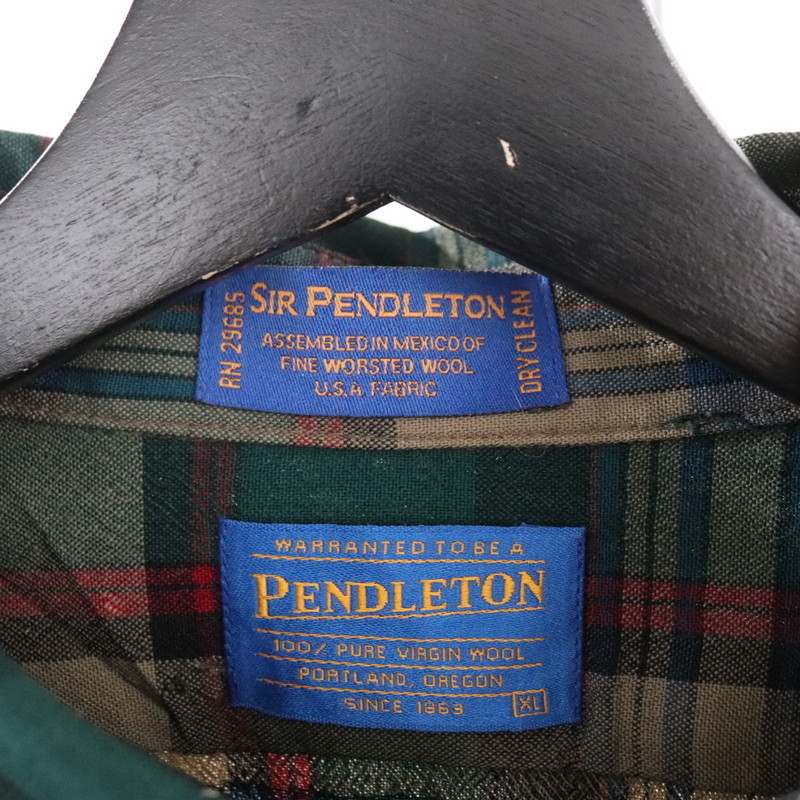 D233 2000年代製 PENDLETON ペンドルトン ウールシャツ■00s 表記XLサイズ グリーン マルチカラー チェック ボタンダウン 古着 アメカジ_画像3