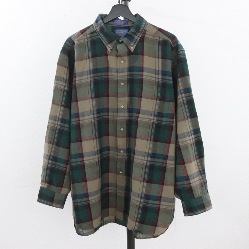 D233 2000年代製 PENDLETON ペンドルトン ウールシャツ■00s 表記XLサイズ グリーン マルチカラー チェック ボタンダウン 古着 アメカジ_画像1