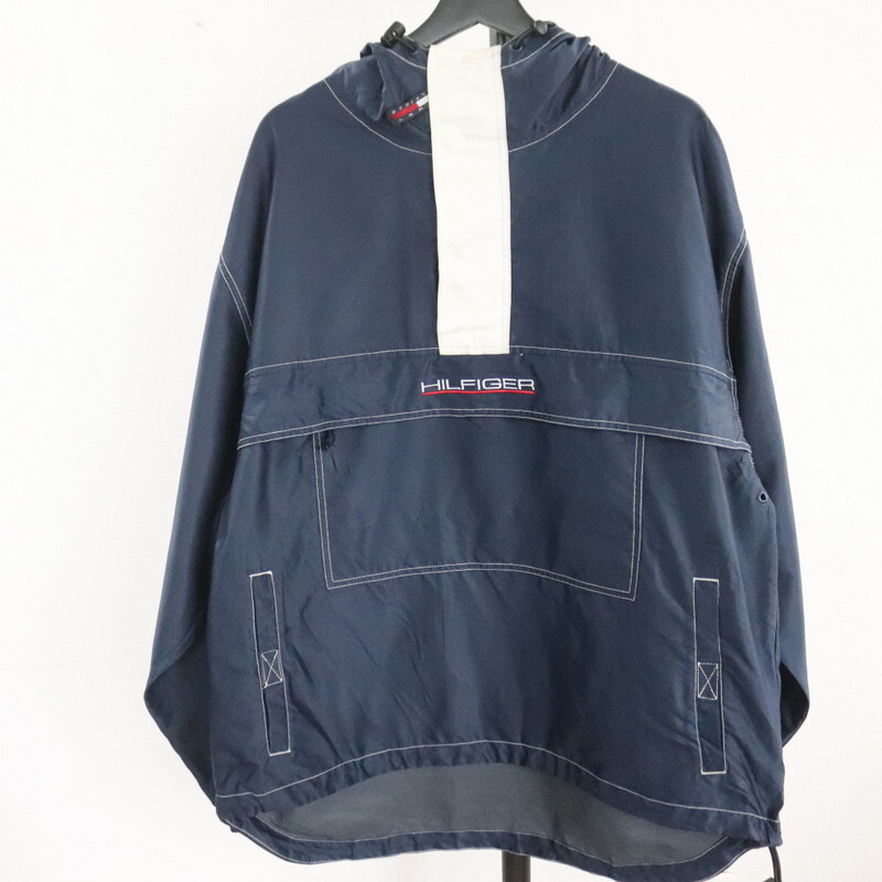 H275 90sビンテージ TOMMYHILFIGER トミーヒルフィガー プルオーバージャケット■1990年代製 表記Lサイズ ネイビー アメカジ 古着卸 80s_画像1