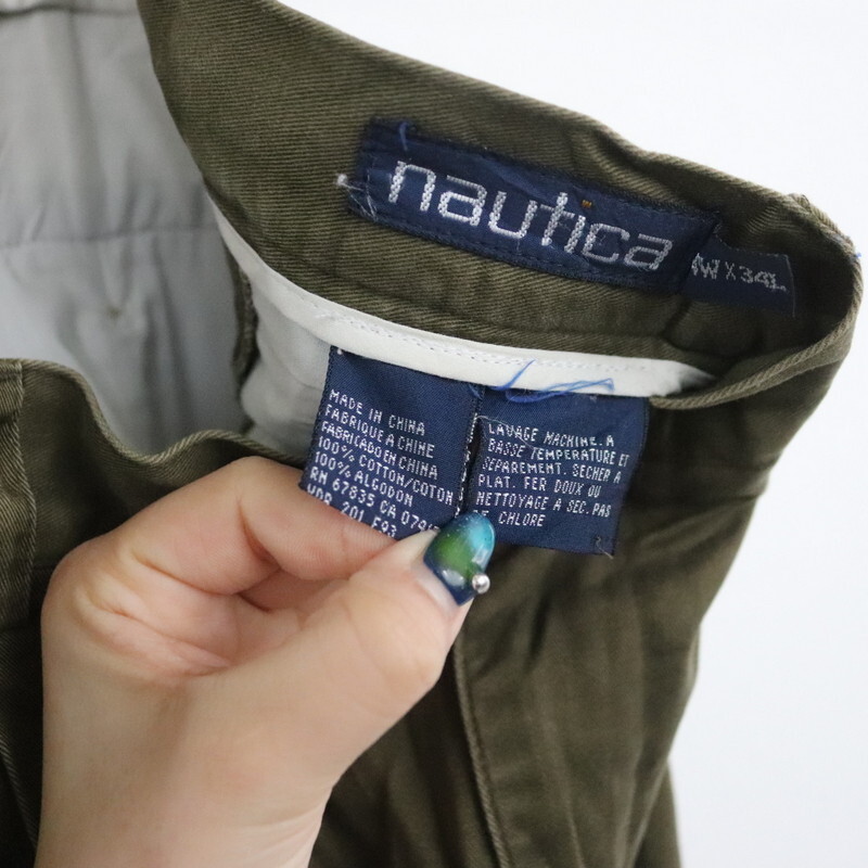 T271 90sビンテージ NAUTICA ノーチカ コットンパンツ チノパン■1990年代製 表記34インチ オリーブ 2タック アメカジ ノーティカ 古着卸_画像4