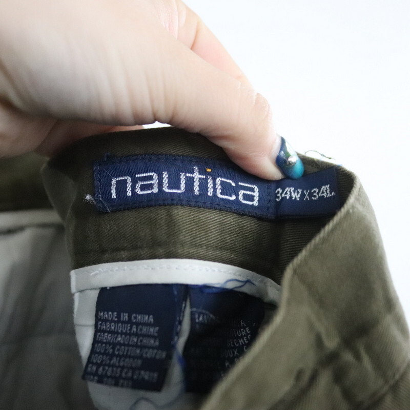 T271 90sビンテージ NAUTICA ノーチカ コットンパンツ チノパン■1990年代製 表記34インチ オリーブ 2タック アメカジ ノーティカ 古着卸_画像3