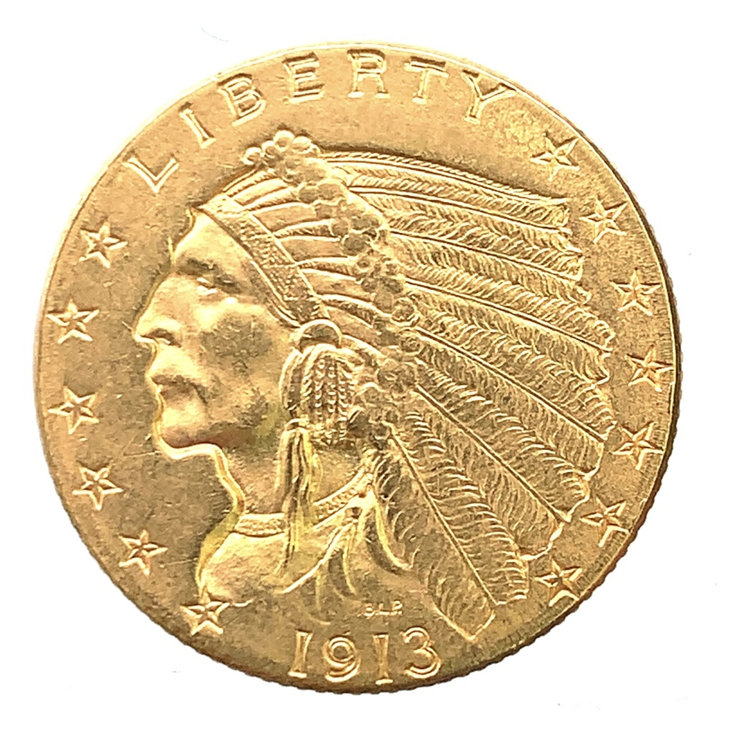 インディアン アメリカ 金貨 2.5ドル イーグル 1913年 4.1g 21.6金 イエローゴールド コレクション アンティークコイン Gold