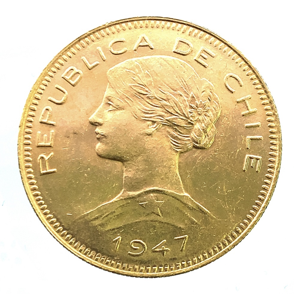 チリ 女神 金貨 1947年 20g 21.6金 イエローゴールド コレクション アンティークコイン Gold 美品_画像1
