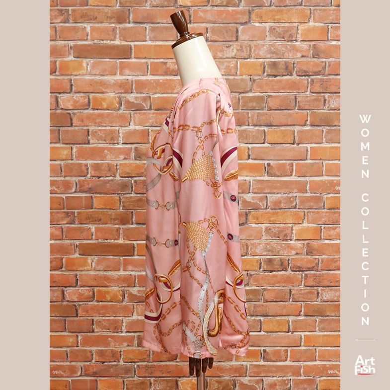 1円/Just cavalli/IT42サイズ/S04NC0327 スカーフ プリント ブラウス イタリア製 インポート ジャストカヴァリ 新品/ピンク/iy174/_画像2