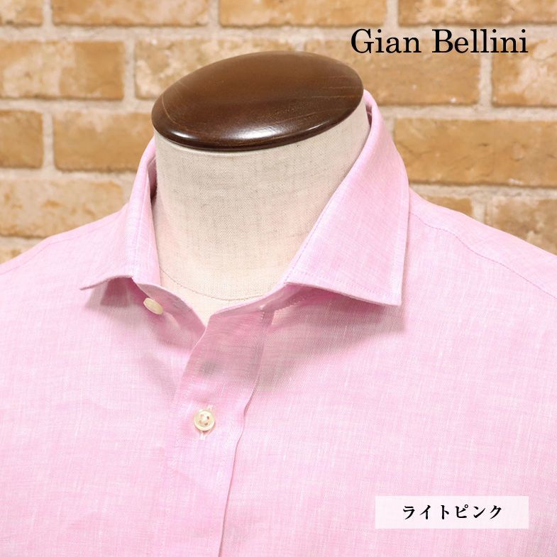 1円/春夏/Gian Bellini/Mサイズ/イタリー製シャツ 清涼 リネン 涼しい 無地 カッタウェイ 胸ポケット 長袖 新品/ライトピンク/gd118/_画像1