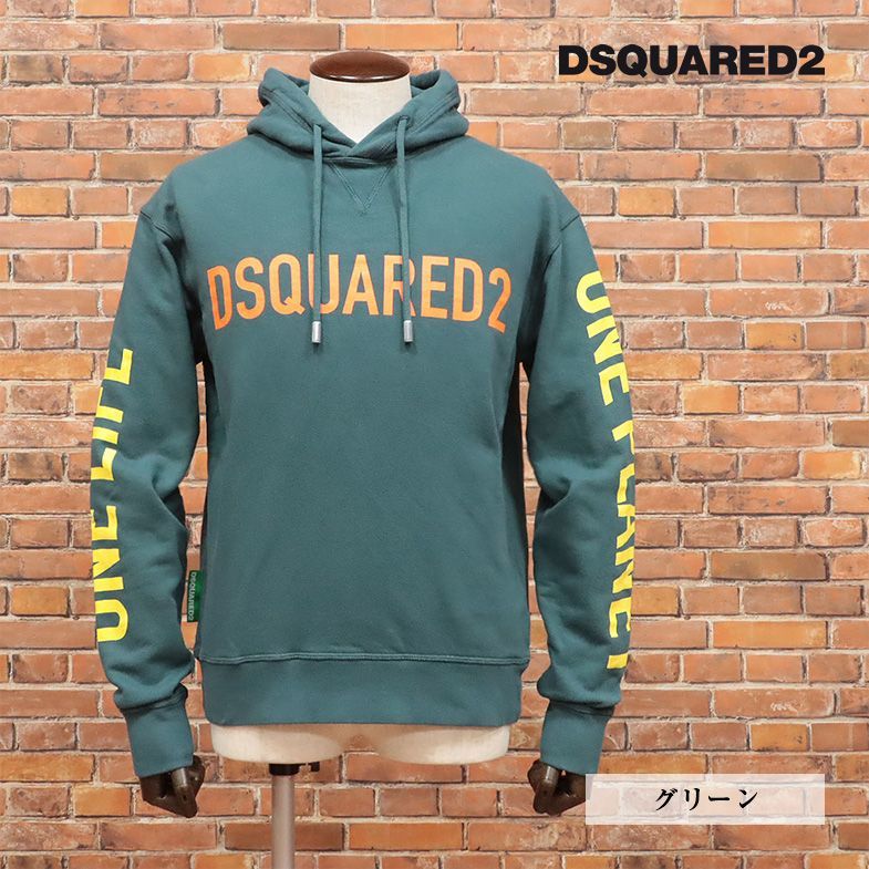 22-23秋冬/DSQUARED2/Sサイズ/スウェット パーカー S78GU0065 ロゴ 袖プリント イタリア製 ストリート サーフ 新品/緑/グリーン/hd790/