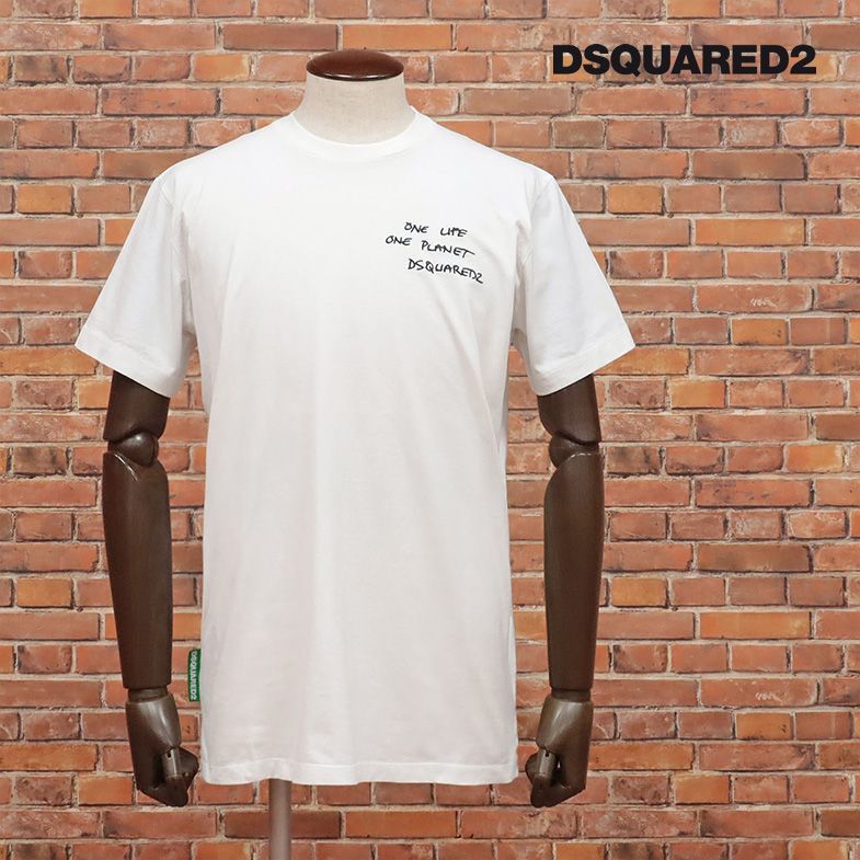 DSQUARED2/XLサイズ/Tシャツ S78GD0069 オーガニック綿 ジャージー 刺繍 丸首 イタリア製 半袖 SDGS 新品/白/ホワイト/hd777/