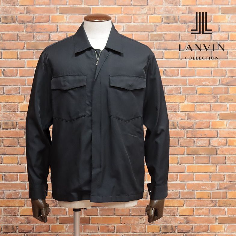 春夏/LANVIN COLLECTION/46サイズ/シャツ ブルゾン なめらか 美艶ツイル ワーク調 胸ポケット ラフ 羽織 新品/黒/ブラック/ib152/