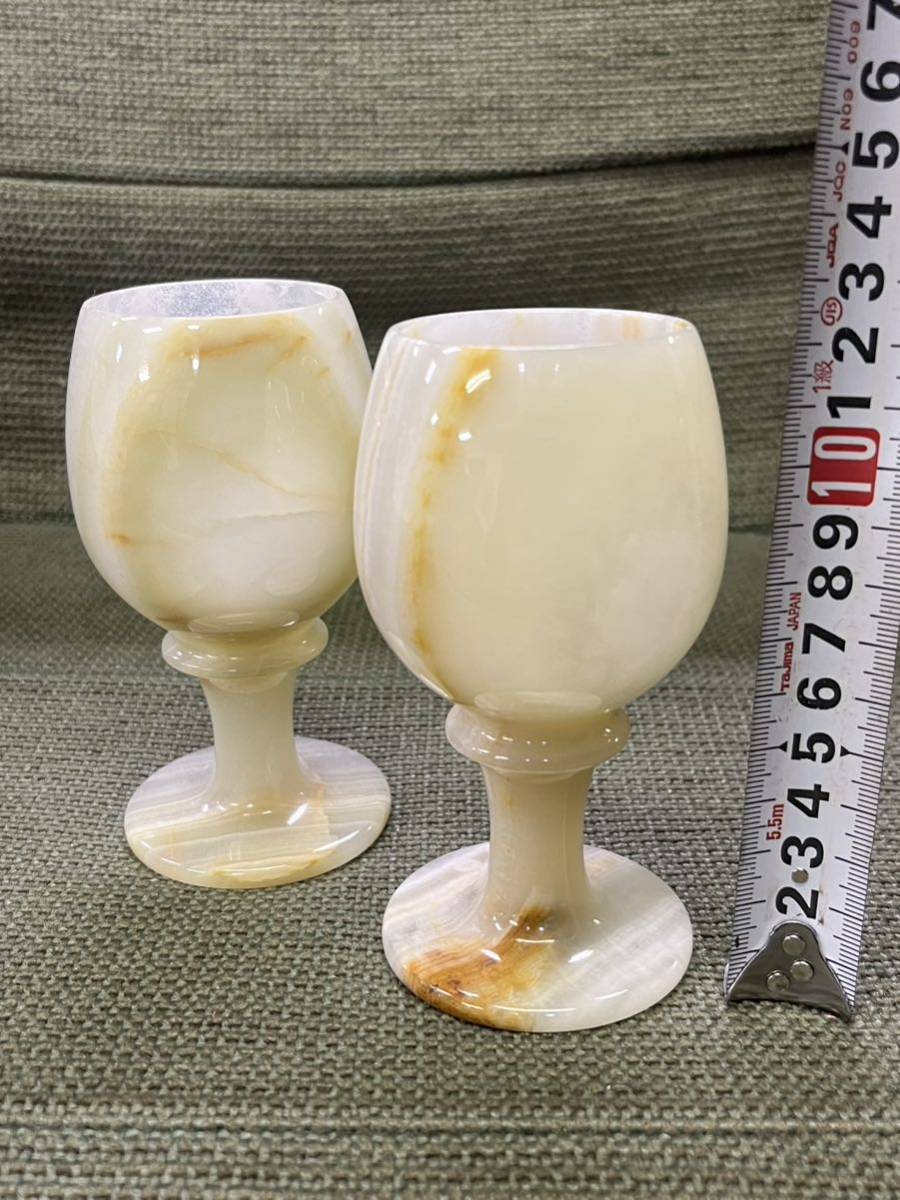 戸0131大理石 ミニグラス 3客 酒器 食器 ゴブレット アンティーク 天然石 工芸品の画像3