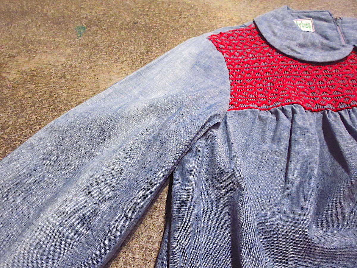 ビンテージ70's●Ladybugキッズシャンブレー長袖ワンピースsize 11●240214c6-k-drs 1970s子供服ドレス古着レトロ_画像6