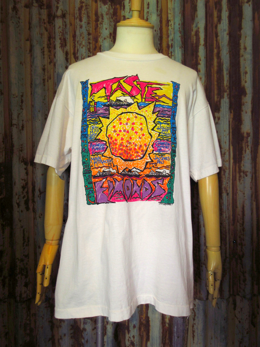 ビンテージ90’s●TASTE EDMONDSフェスティバルプリントTシャツ白size XL●240207k1-m-tsh-ot 1990sメンズ半袖コットン_画像1