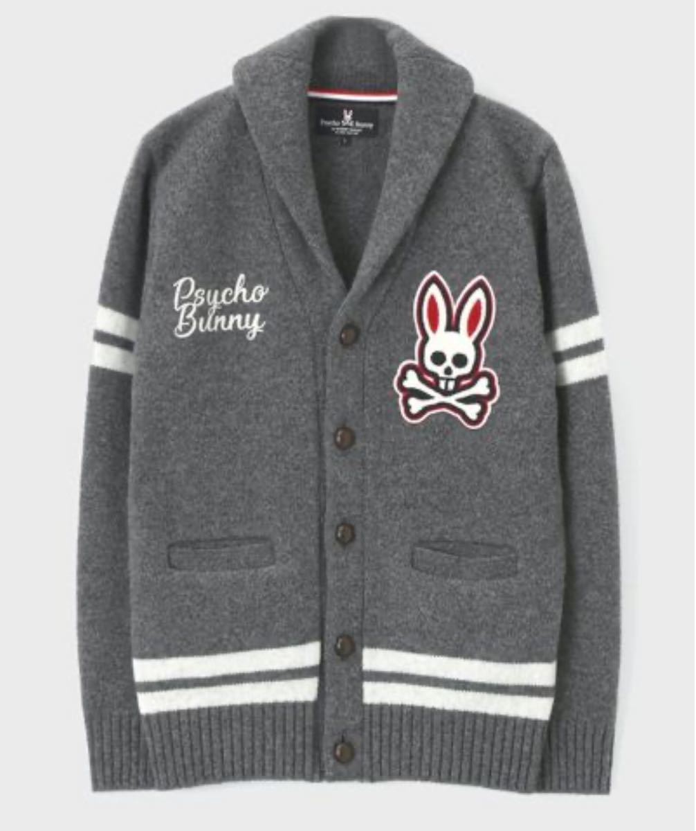 ☆ 美品 Psycho Bunny サイコバニー バニーロゴワッペン レタードカーディガン ☆