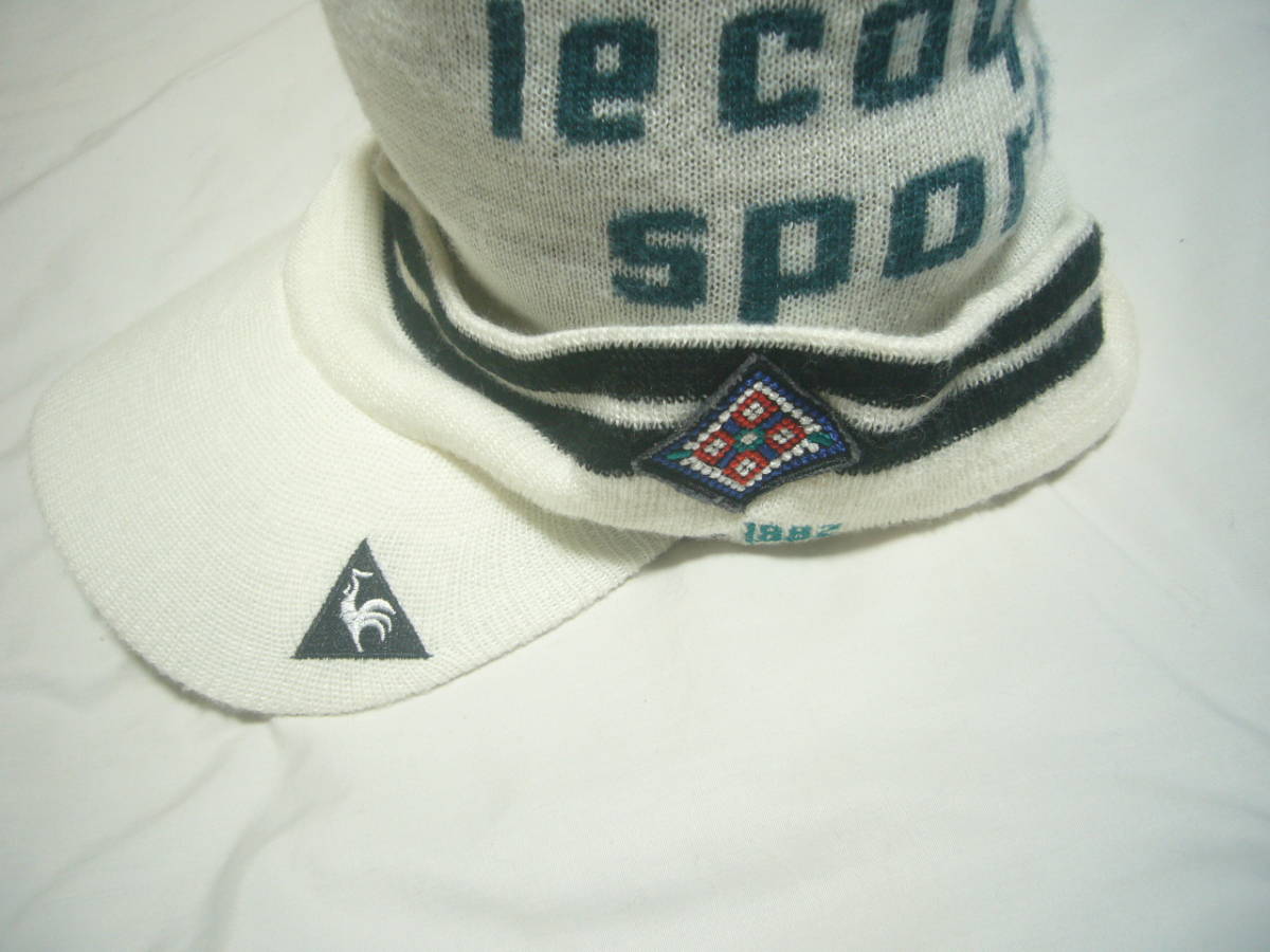 即決・ゴルフ・ルコック・ツバ付きニット帽・白・美品の画像3