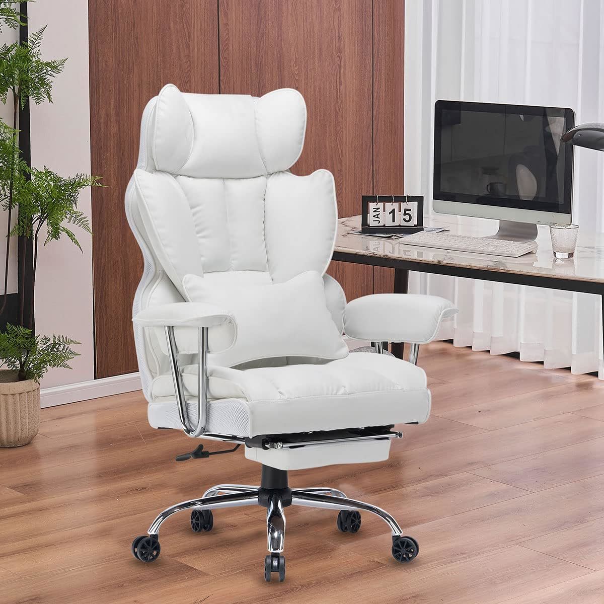 新品　SKYE ゲーミングチェア 座り心地最高 デスクチェア オフィスチェア 椅子 テレワーク 社長椅子 伸縮可能のオットマン (ホワイト)_画像6