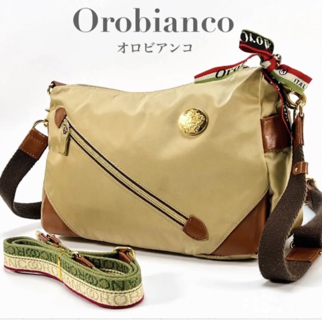 希少品 Orobianco オロビアンコ 2way ショルダーバッグ クラッチ 斜めがけ クロスボディ ベージュ ゴールド ロゴ ブランド 軽量 春_画像10