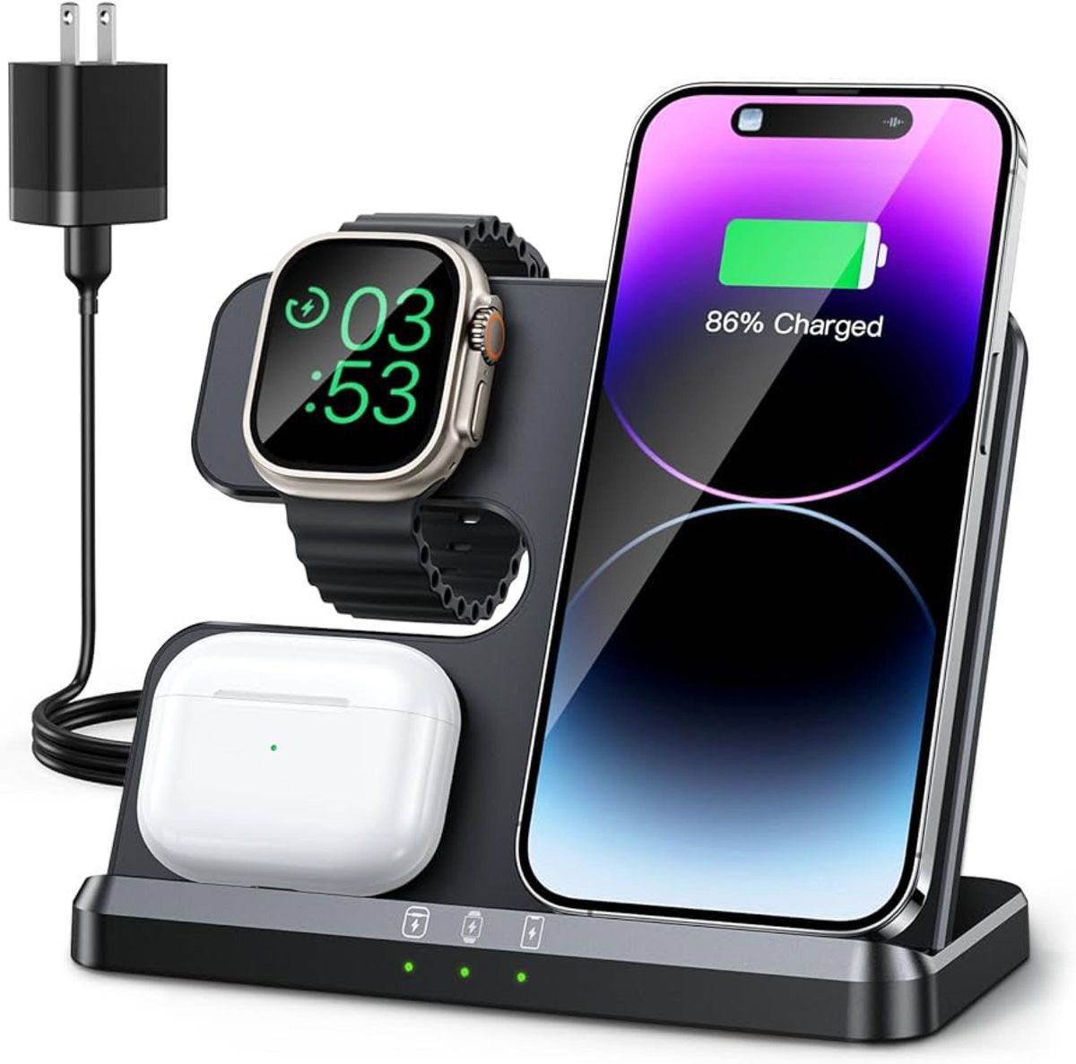 iPhone ワイヤレス充電器 3in1 アップルウォッチ充電器同時にiPhone/Apple Watch/AirPods 対応