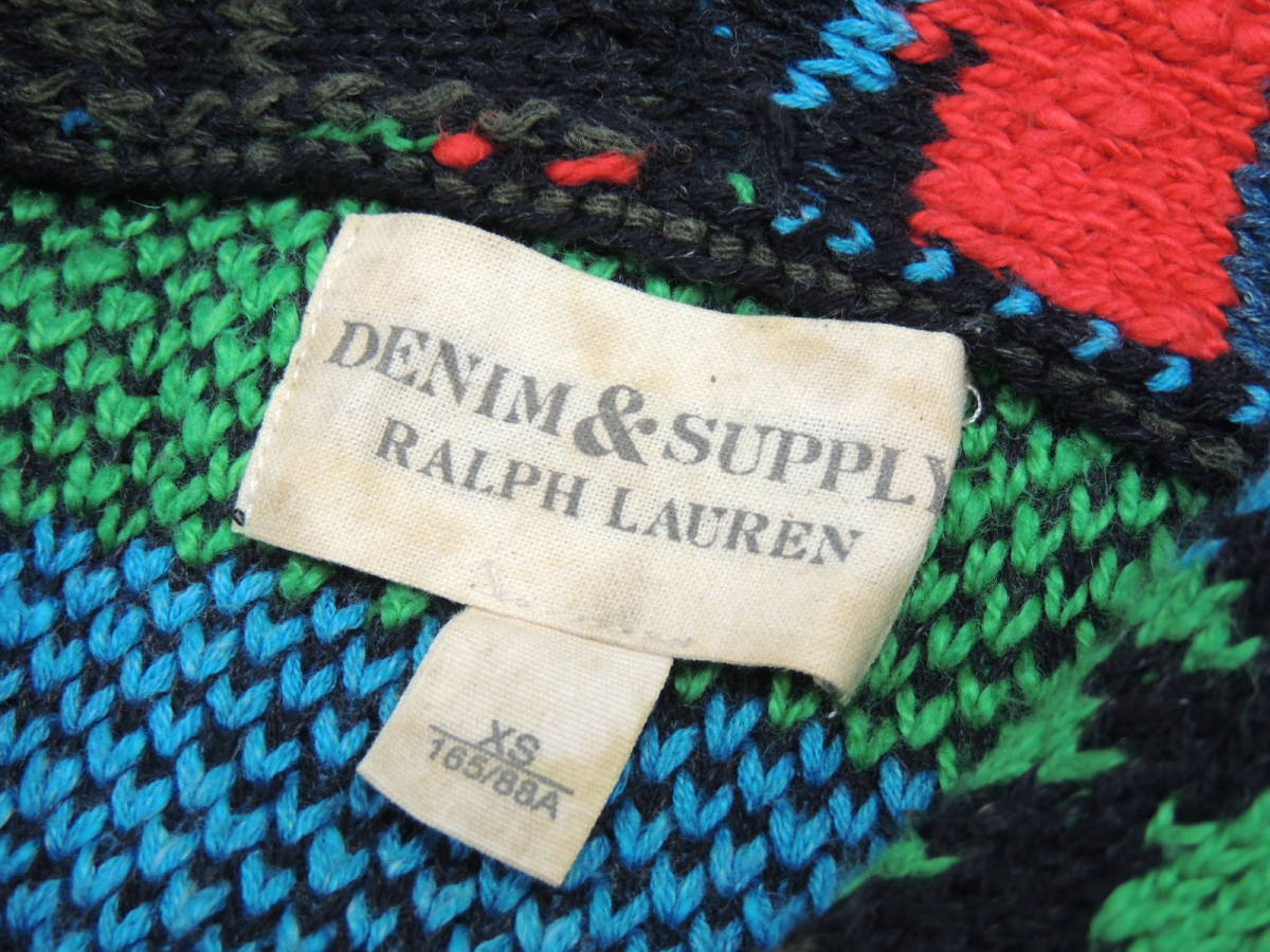 ★ 美品 ラルフローレン DENIM&SUPPLY コンチョぼたん リネン混 コットン ネイティブ柄 ショールカラー ニット カーディガン ジャケット XS_画像5