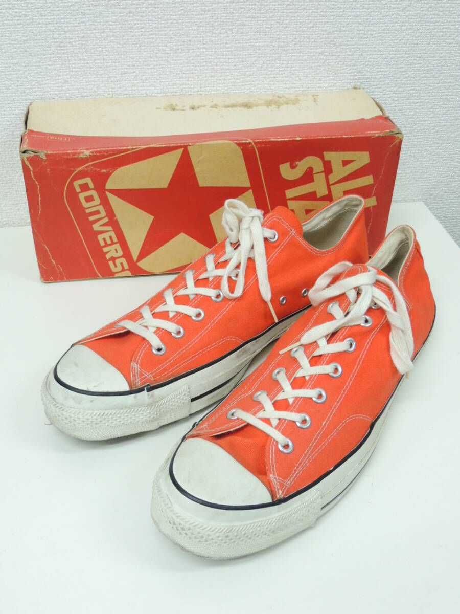 ◆35cm 17インチ 80S VINTAGE CONVERSE ALL STAR OX ORANGE USA製 当て布 囲みロゴ オールスター ローカット オレンジ ビッグサイズ 箱付き_画像1