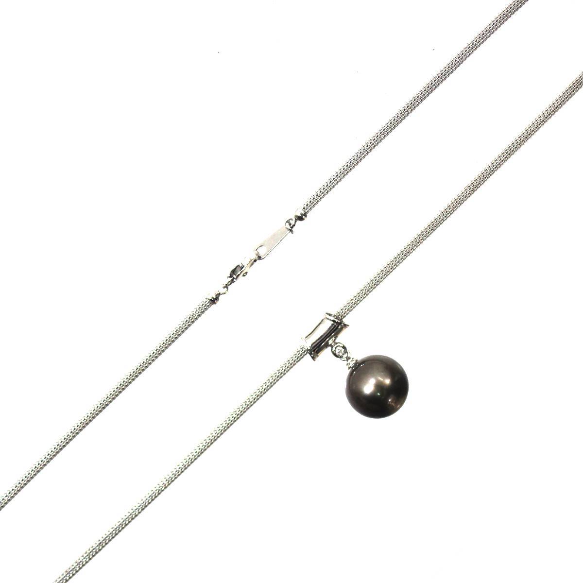 輝く高品質な ホワイトゴールド K14 K18 タヒチパール Bランク KA 10.4g 0.01ct 12.3mm 40cm ペンダントネックレス ダイヤ 真珠 黒蝶(くろちょう)真珠