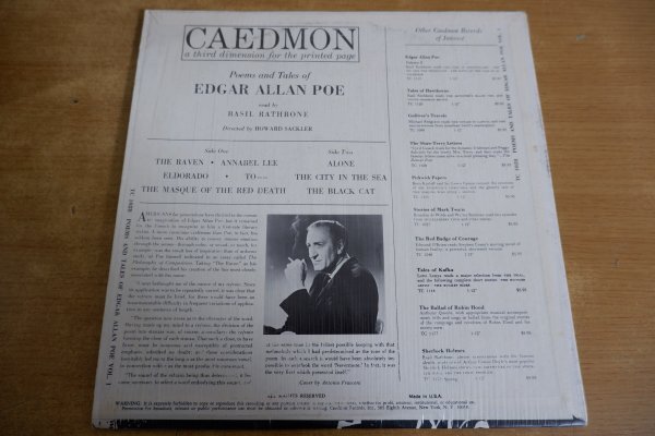 H3-159＜LP/US盤＞Edgar Allan Poe / Basil Rathbone Reads Edgar Allan Poe_画像2