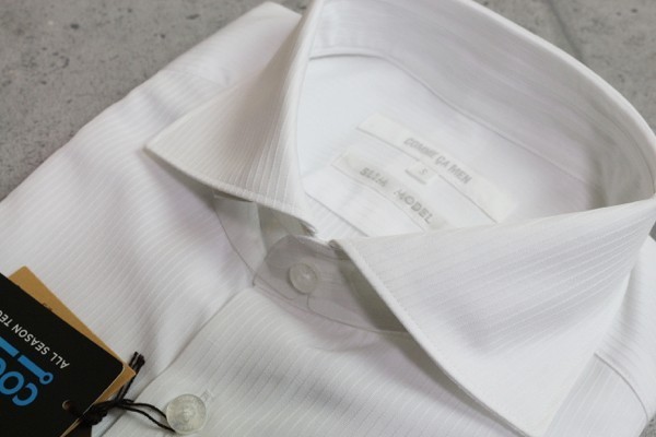 新品 コムサメン 春夏 クールマックス 形態安定 シャドーストライプ 半袖ドレスシャツS白/定価1.2万円/COMME CA MEN2_画像3