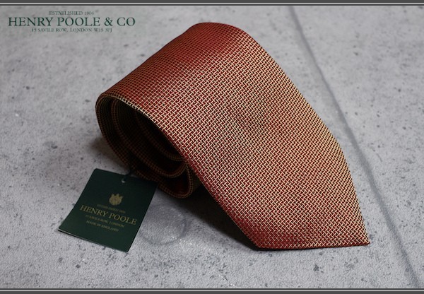 新品 ヘンリープール/HENRY POOLE サヴィルロウ最古のテーラー イングランド製 最高級 ジャガード織 シルク ネクタイ 橙/定価3.5万円