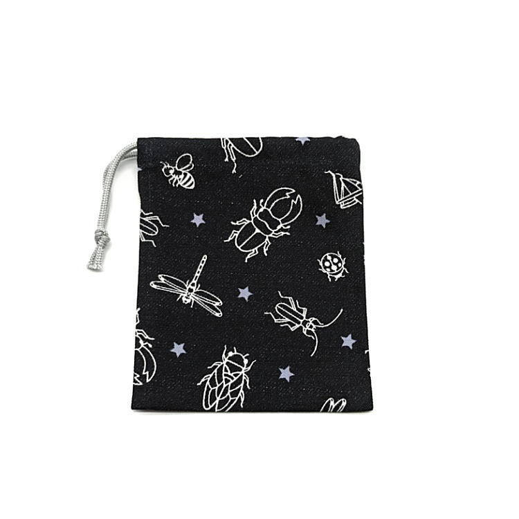  Mini pouch *SS sack [ Denim style insect pattern black ] pouch / pouch / small amount . sack / inset less / made in Japan / insect / rhinoceros beetle / stag beetle 