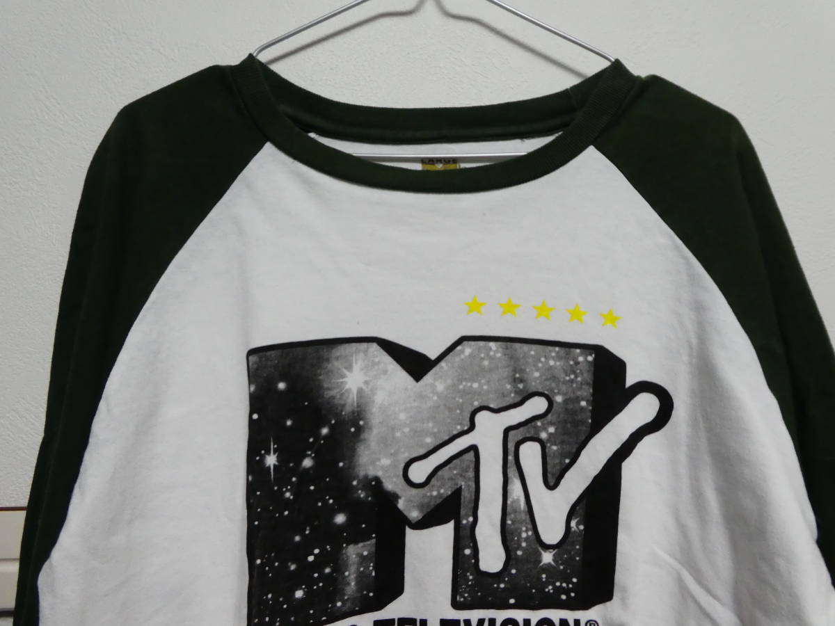 00s MTV ラグラン　ロングT　MUSIC　TELEVISION　L　ホワイト/グリーン　ミュージックテレヴィジョン　90sバンドTシャツ_画像5