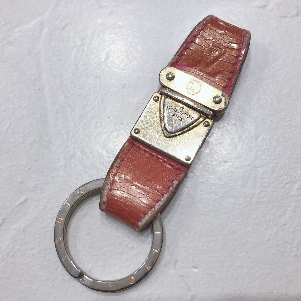 *LOUISVUITTON* Louis Vuitton veruni key holder key ring charm enamel leather orange Gold lady's free shipping 