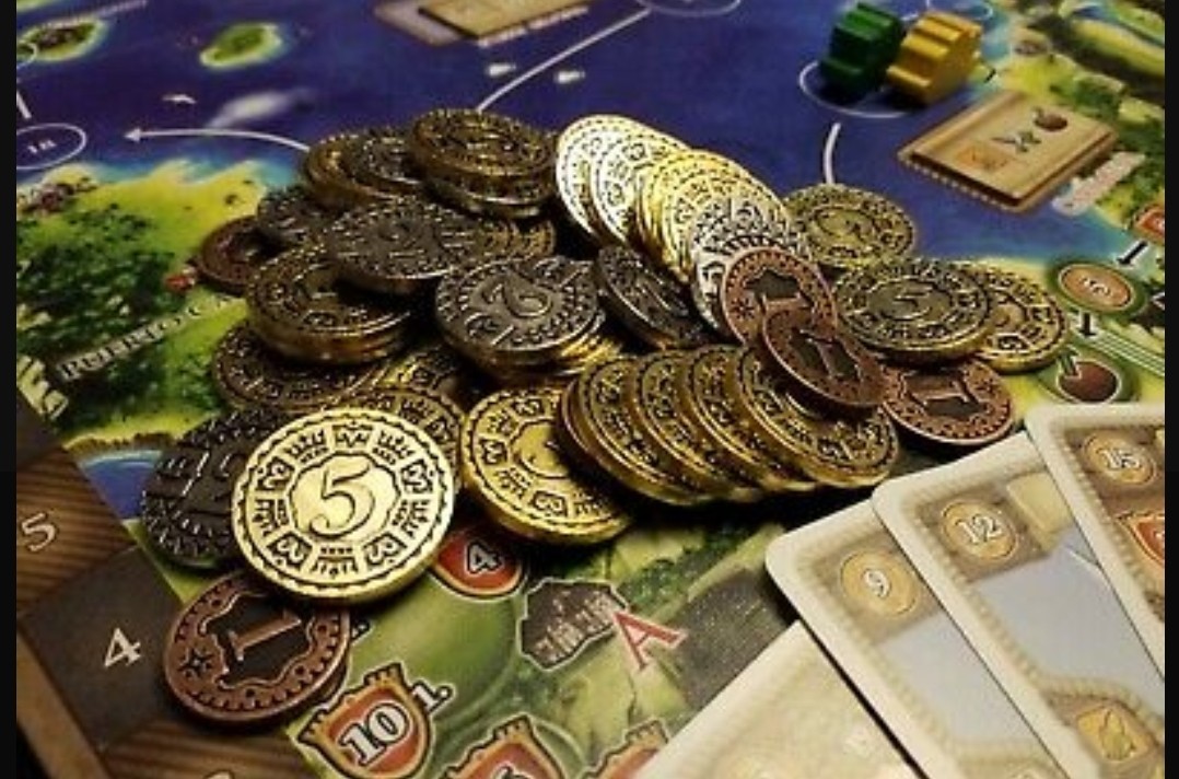 ボードゲーム「マラカイボ」の金属製　銀貨コイントークンのセット　メタルコインMaracaibo board game metal coin set_画像6