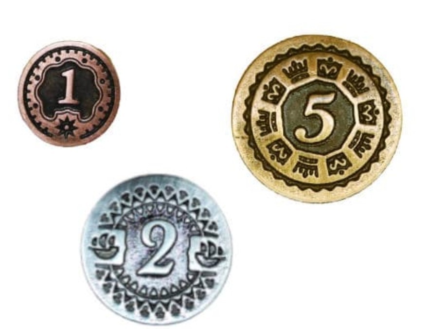ボードゲーム「マラカイボ」の金属製　銀貨コイントークンのセット　メタルコインMaracaibo board game metal coin set_画像5