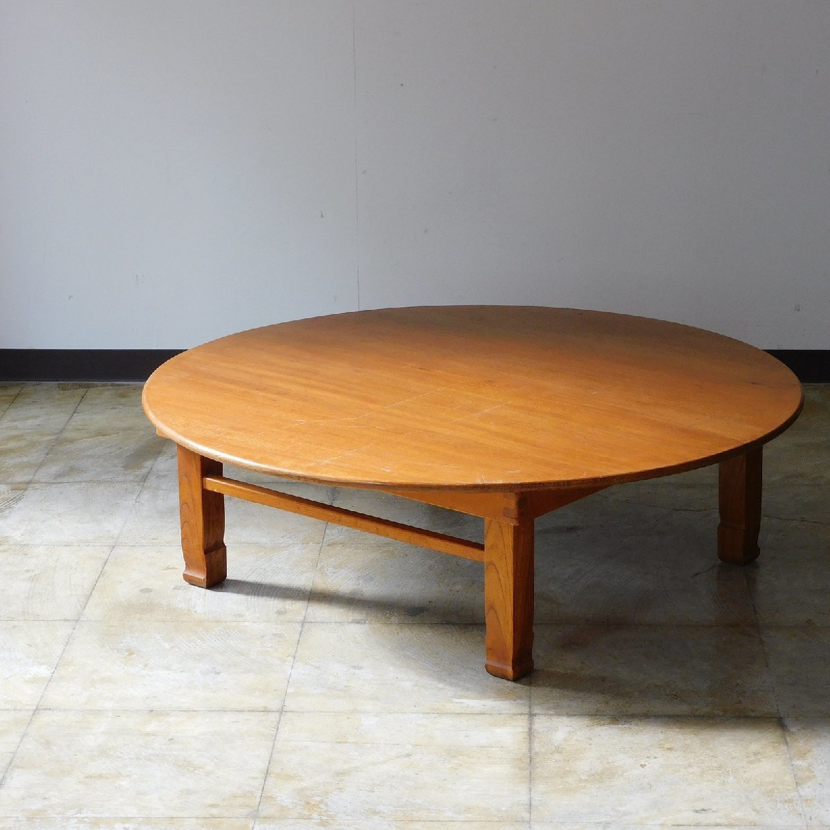 sen. tree screen large circle low dining table diameter 910mm HK-a-03419 / natural wood table antique furniture table . pcs working bench old tool desk 