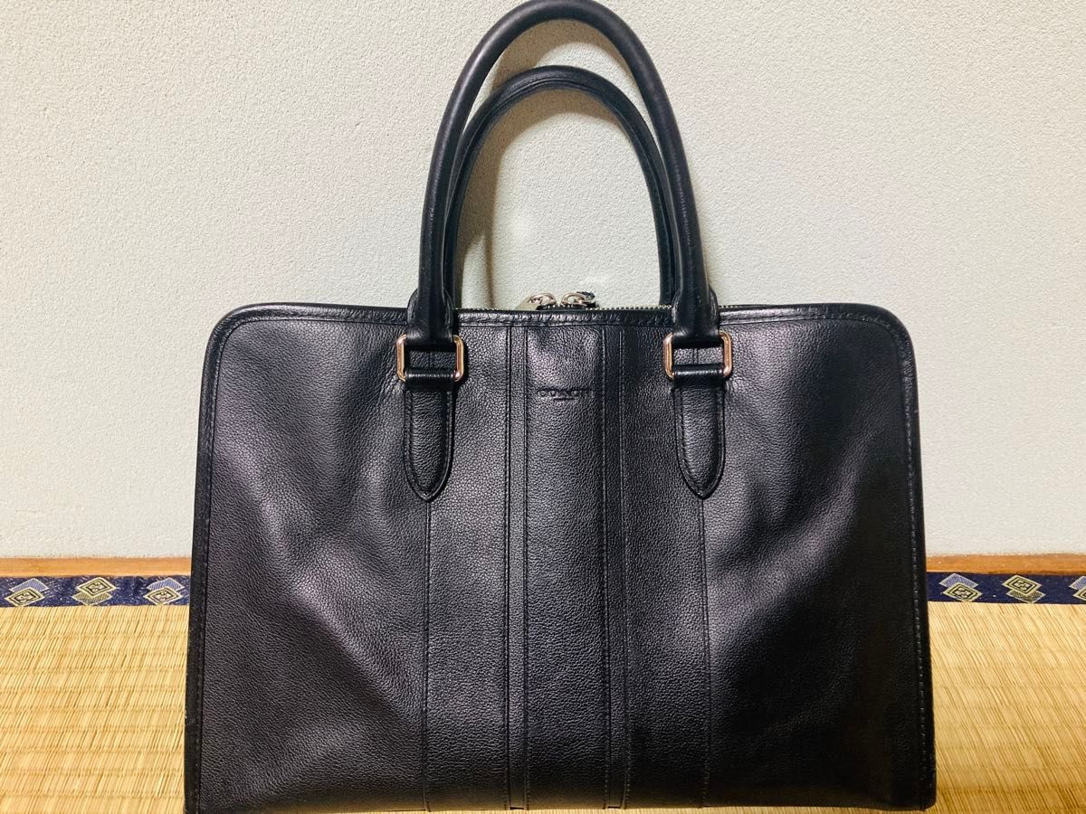 中古 COACH コーチ ビジネスバッグ ブリーフケース レザー 2way メンズ 黒 ブラック シボ革 バックショルダーベルト