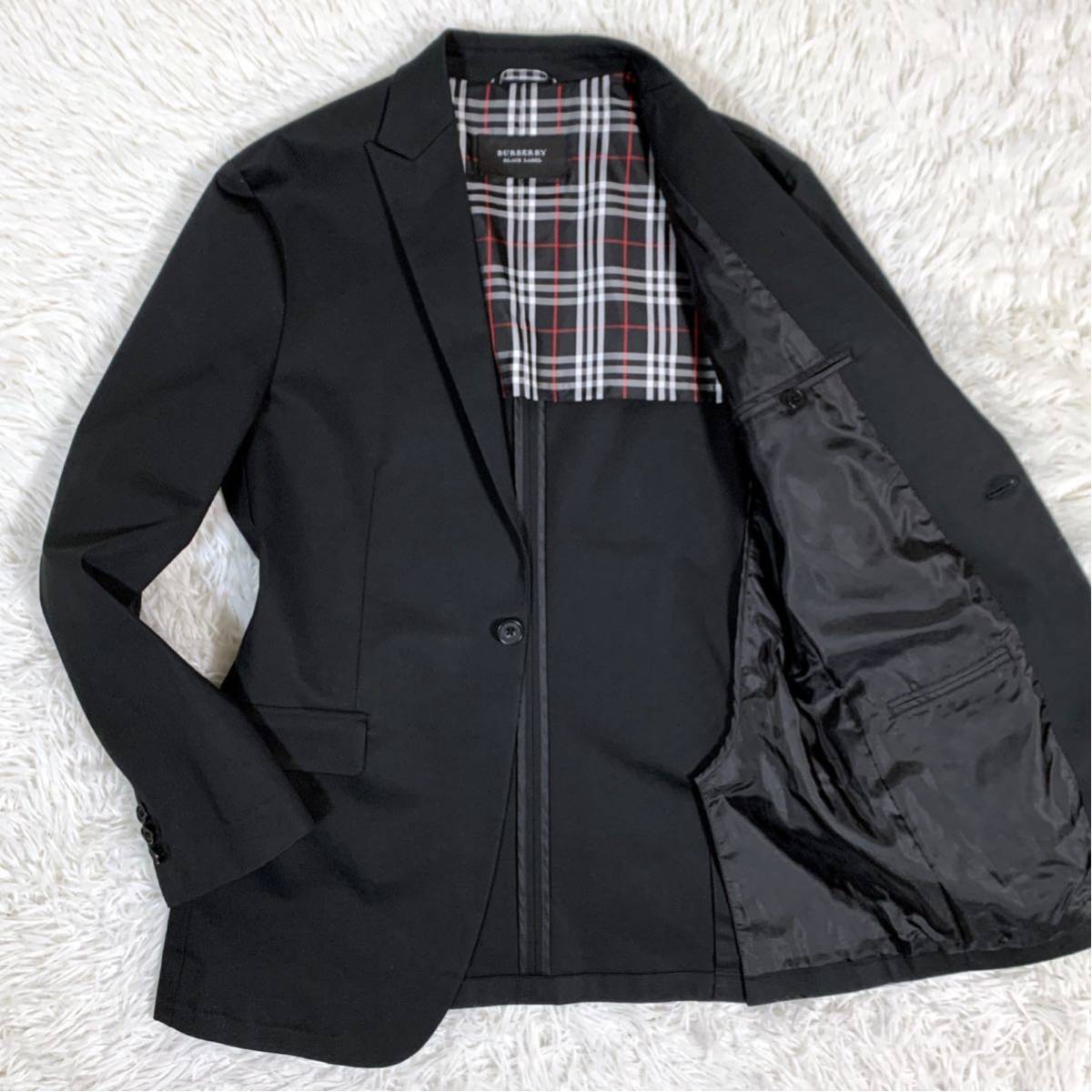 バーバリーブラックレーベル コットン ストレッチ 1B テーラードジャケット 裏地ノバチェック ブラック 黒 Mサイズ BURBERRY BLACK LABEL_画像1