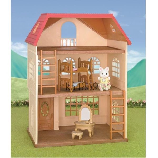 新品 Sylvanian Familiesシルバニアファミリー 3階建てのおしゃれなお家 ギフトセット 4376 シルクネコ人形 家具付き★ドールハウス_画像2