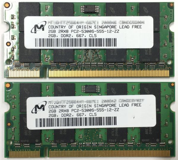 【2G×2枚組】M PC2-5300S(DDR2-667) 計4G 2R×8 中古メモリー ノートPC用 DDR2 即決 動作保証【送料無料】_画像2