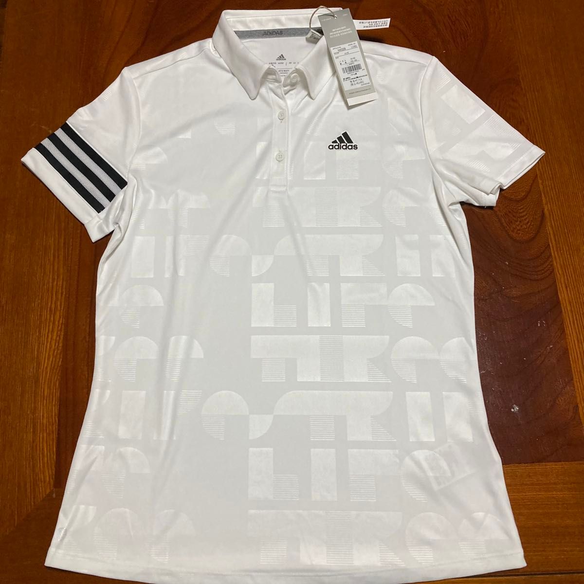 新品　ゴルフウエア　レディース　adidas golf 半袖ポロシャツ　ストレッチスコート　スリーストライプス　ホワイト　Lサイズ