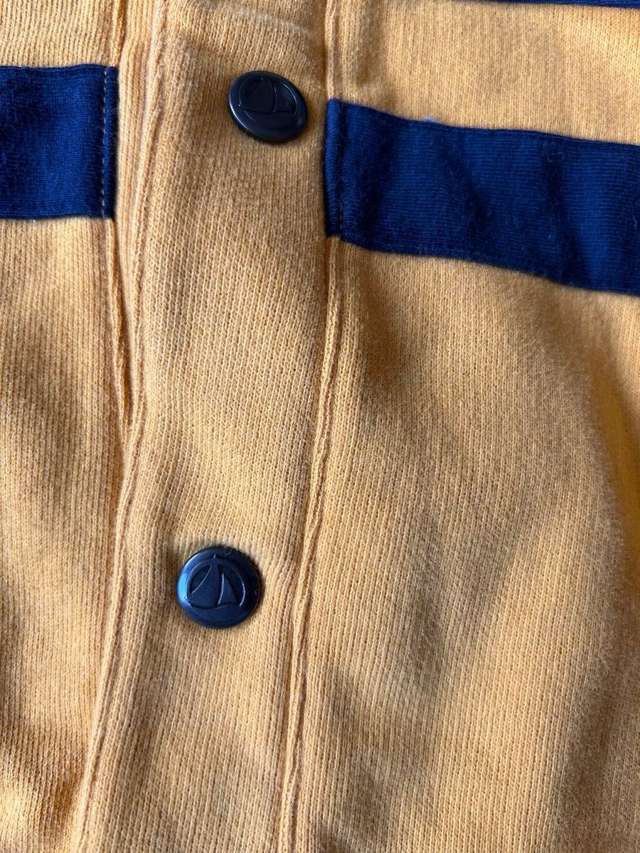 110cm 116 6ans プチバトー 男の子 女の子 長袖 カーディガン 羽織り 黄色 スナップボタン