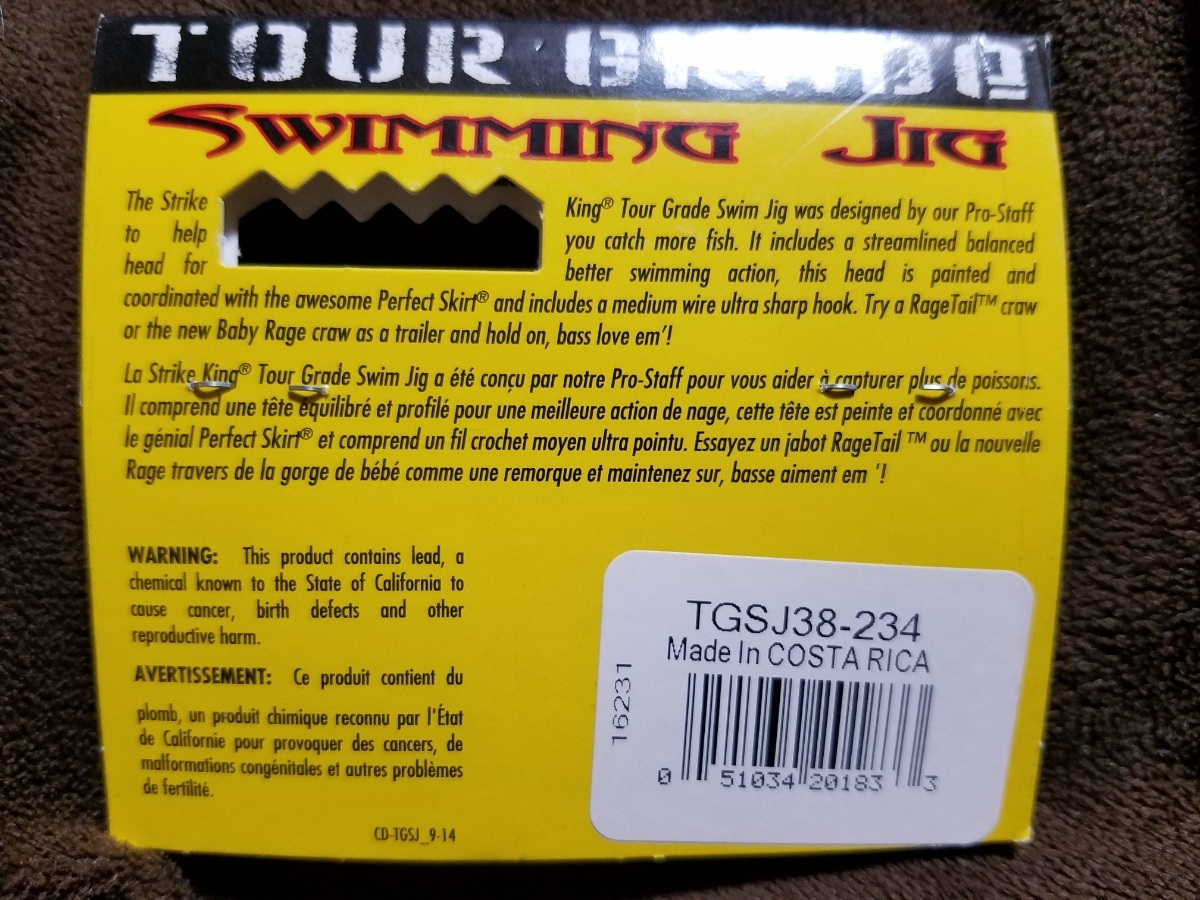 ★Strike King★SWIMMING JIG 3/8oz TOUR GRADE TGSJ38-234 ブルーギル ストライクキング スイミングジグ 新品未開封品 10g アメ物_画像2